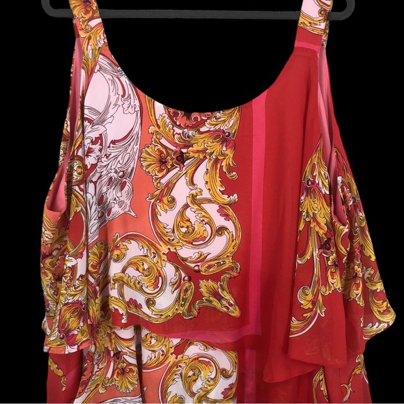 Catherine’s Plus SZ 4X Paisley Print Dress, Multi Layers of Ruffles, Chiffon - Picture 3 of 12